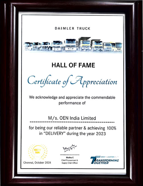 Certificate of Appreciation - 100% in Delivery